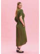 V Neck Pleated Detailed Khaki Casual Dress 4531